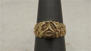 14K Mercedes-Benz Logo Nugget Ring Size: 7, 3.2g